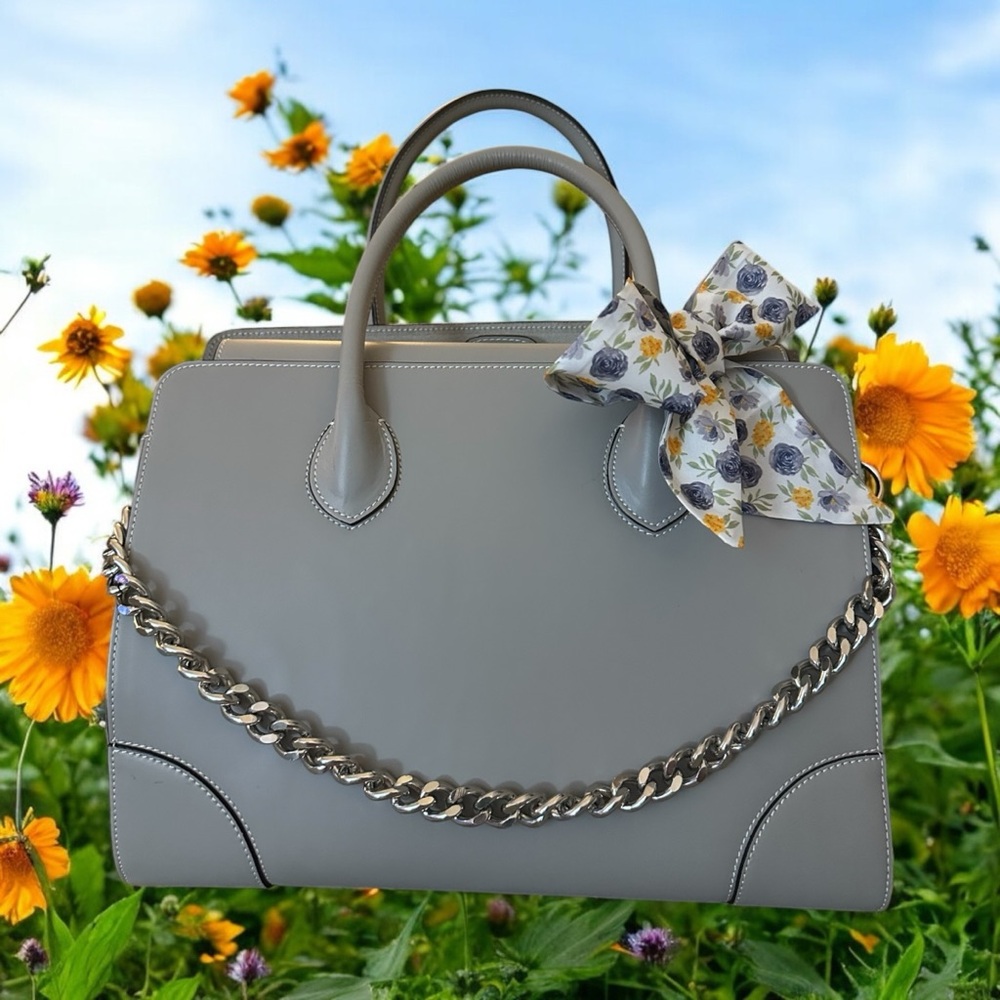 Alberta Di Canio Italian Leather Grey Designer Satchel Handbag New.